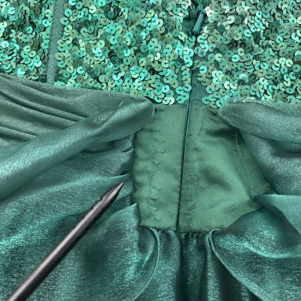 Sherri Hill Dress Womens 2 Emerald Green‎ Sequin Halter Sweetheart Prom Cocktail - Picture 15 of 16